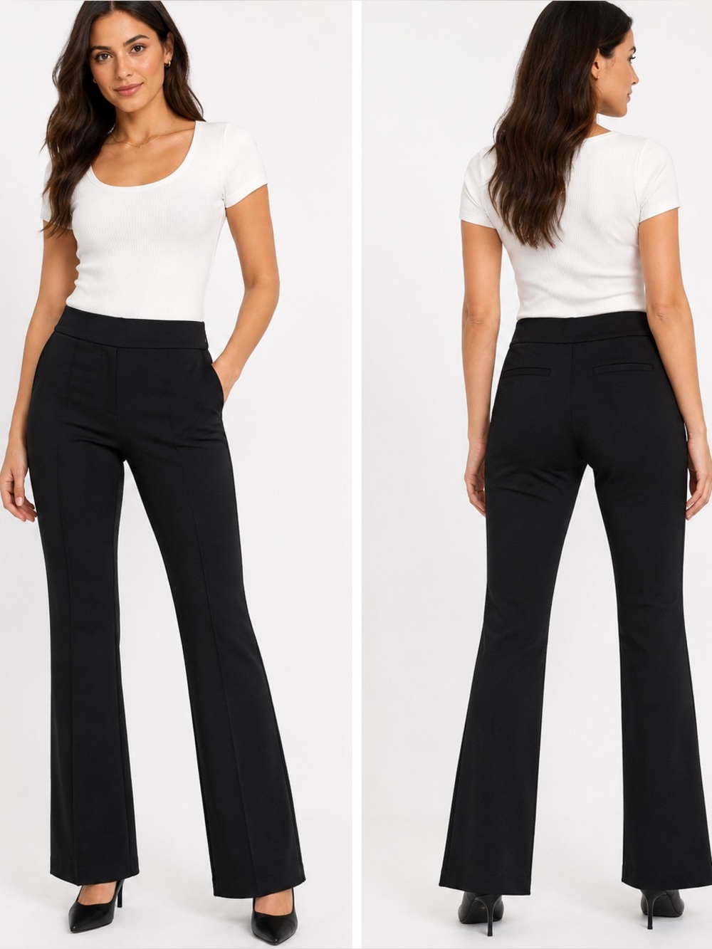 NWT‎ H&M Black Kick Flare Ponte Pants ECOVERO Pull-On Women's